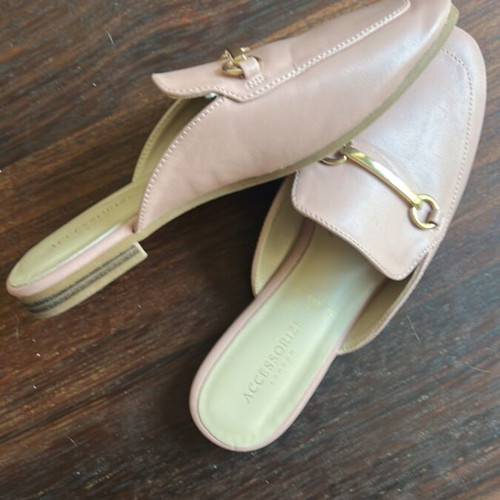 Backless loafers 37 pink Accessorize London like new, gold horsebit