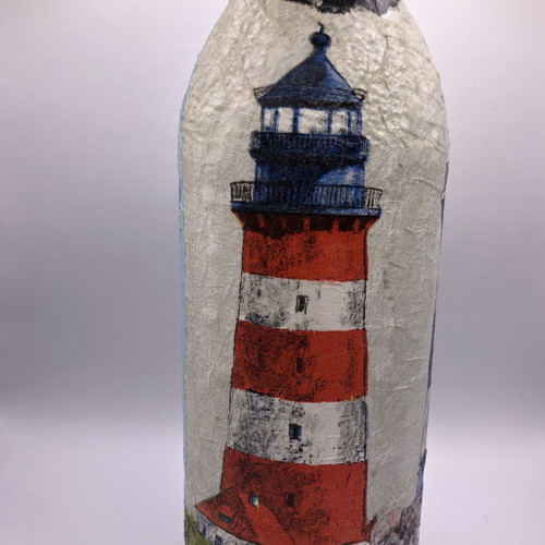 Decorative bottle with two lighthouses handmade, new, decoupage