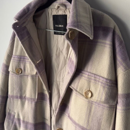 Pull&Bear plaid overshirt jacket in purple-beige shades like new