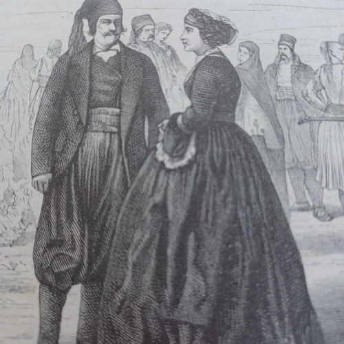 Ύδρα Καπετάνιος και Καπετάνισσα 1840 ξυλογραφία μεταχειρισμένη