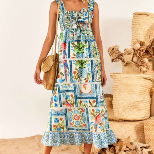 Farm Rio maxi dress XL new, colorful tropical print