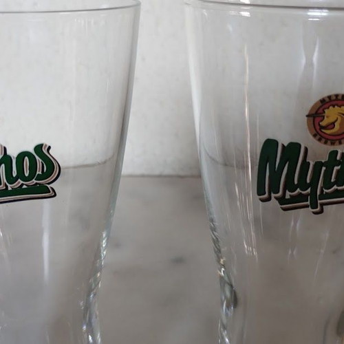 Mythos Beer Glasses set of 2 like new 400ml