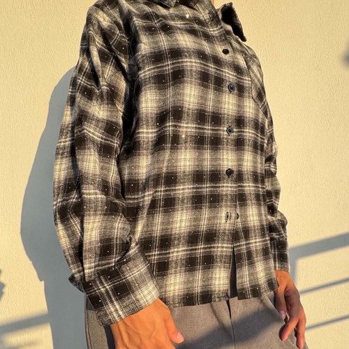 Checked shirt with rhinestones, medium large