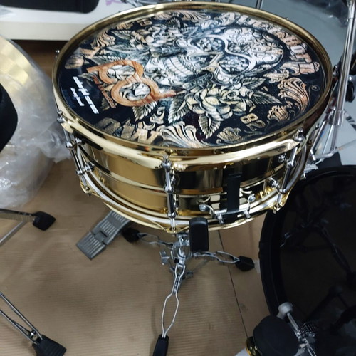 Remo Gold Metal Snare 14"×6.5" new with 20" Turkey Ride, stand, sticks, case