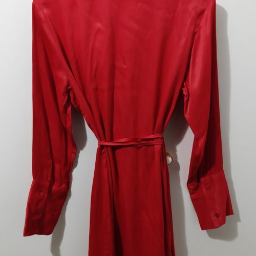 Red satin midi dress Badila like new, long sleeve