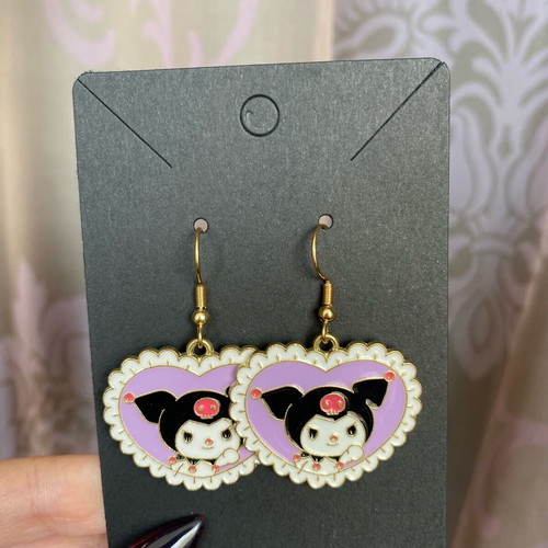 Kuromi Heart earrings new, gold tone