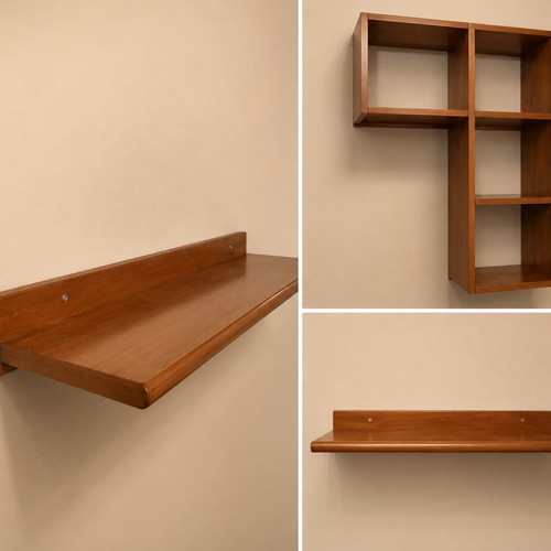 Handmade solid wood children's shelves and walnut bookcase used