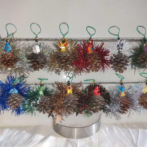 Christmas pinecone ornaments new, set of 12 with figures