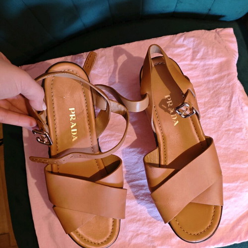 Prada leather sandals used, beige and brown, size 39