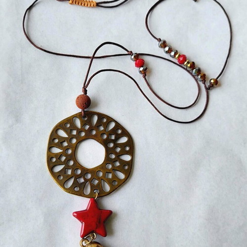 Handmade adjustable necklace with haolite and lava bead, boho style