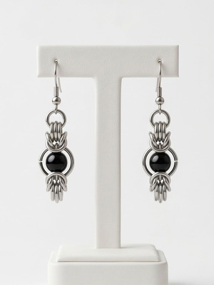 Handmade earrings with black stone steel new