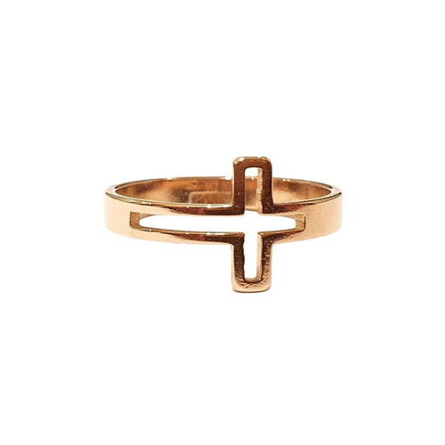 Cross ring women's new, steel with rose gold plating