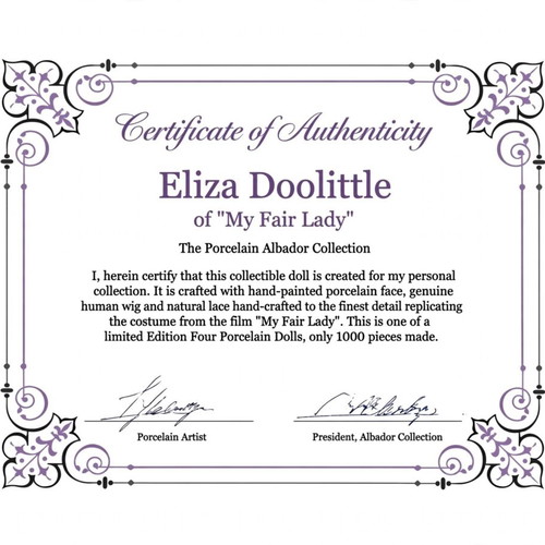Eliza Doolittle porcelain doll from My Fair Lady, Theoni Aldredge Collection