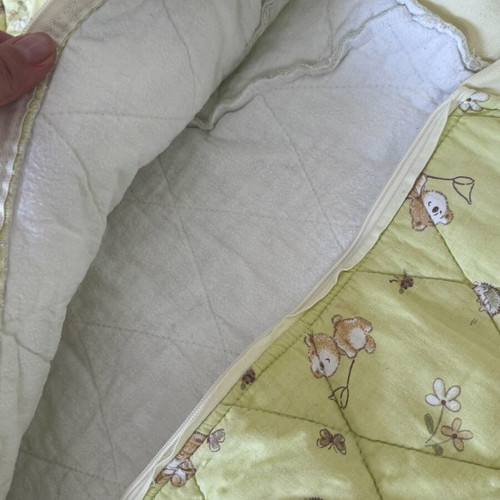 Baby quilted sleeping bag used, 0-6 months, green with bears