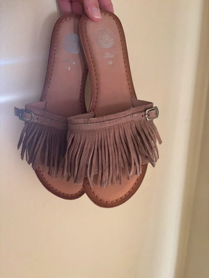 Leather sandals with suede fringe, size 36, beige brown