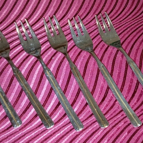 Zoulovits forks set of 6 used 18/10 silver with gold line