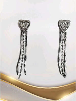 Fashion Earrings Silver Heart Shaped Long Earrings With Chains And Rhinestones New
