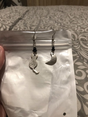 Steel handmade earrings new with cat and moon designs silver