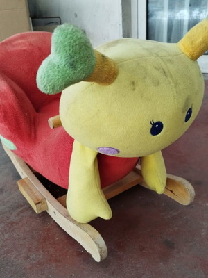 Plush rocking toy used with wooden base