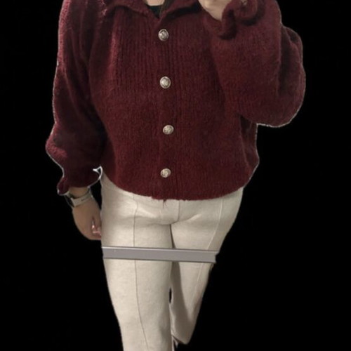 Thick cardigan with buttons and sleeve details like new, red