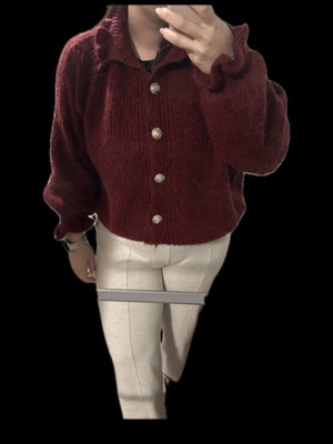 Thick cardigan with buttons and sleeve details like new, red