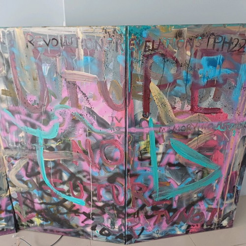 Paintings used, graffiti set of 8 canvas panels