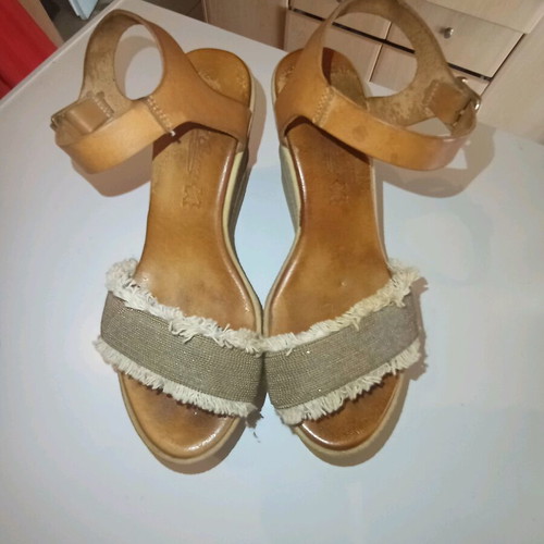 Wedge sandals size 38 used, brown with leather straps
