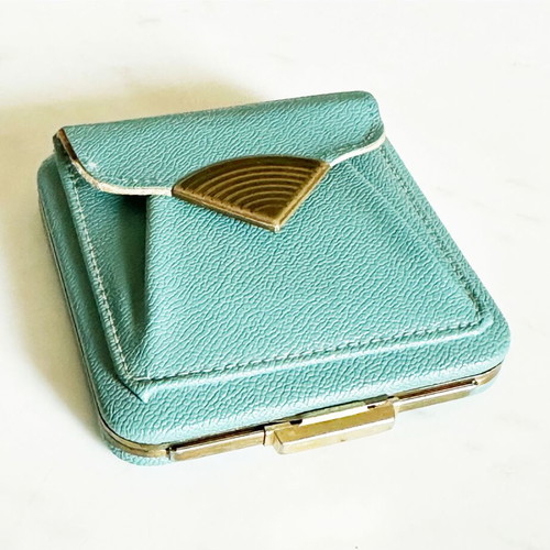 Vintage Lin Bren Wallet and Compact Powder 1940s Leather Art Deco used