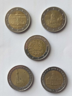 Γερμανικά κέρματα 2€ μεταχειρισμένα, πακέτο 5 τεμαχίων