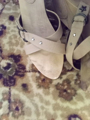 Platform shoes like new beige with wooden heel size 41