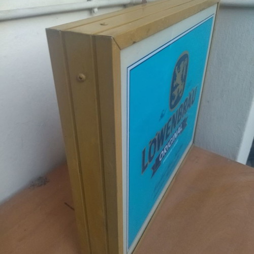 Lowenbrau illuminated vintage advertising sign from the 80s, functional