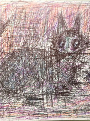 Modern art cat painting with kitten, signed original