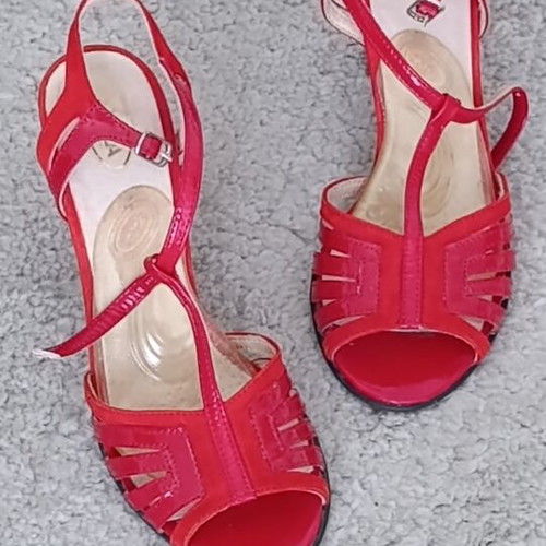 Block Heel Sandals red leather used, size 37
