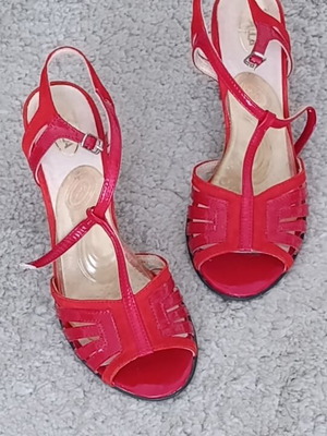 Block Heel Sandals red leather used, size 37