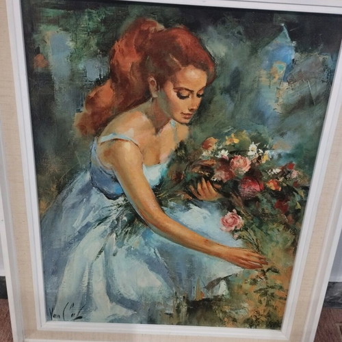 Girl Make Flowers artwork used, signed, framed