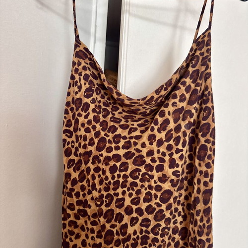 Midi slip dress with leopard print and cowl neck, like new