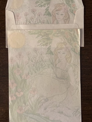 Vintage letter writing set with envelope, romantic illustration