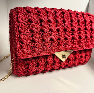 Χειροποίητη πλεκτή Τσάντα Crochet, Κόκκινη