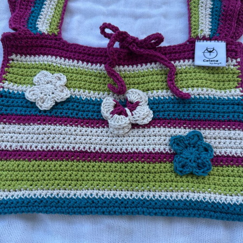 Knitted shoulder bag new, colorful with 3D flowers and butterflies