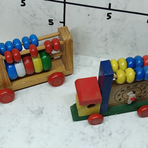 Abacuses set like new, 3 wooden and 1 plastic Luna