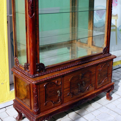 Display cabinet used solid carved wood with lion feet