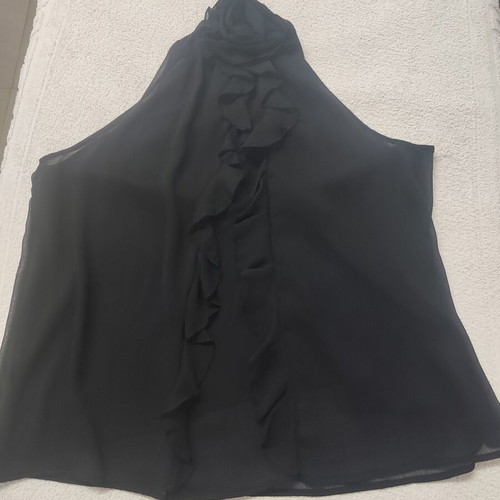 Zara black halter blouse with ruffle flower jacquard design, new