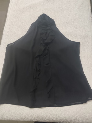 Zara black halter blouse with ruffle flower jacquard design, new