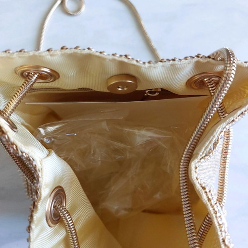 Gold evening bag new with rhinestones and removable chain