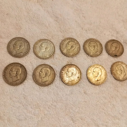 Silver 20 Drachma coins used, pack of 15, 1960