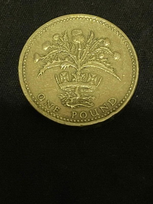 British One Pound coin used, Scottish Thistle 1984