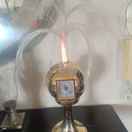 Vintage fiber optic lamp with clock used, space age style