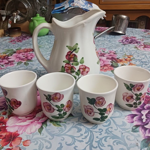 Porcelain set 6 glasses and 1 jug floral design like new