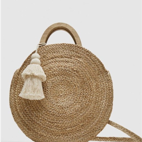 Zara straw bag with wooden handles and removable tassel