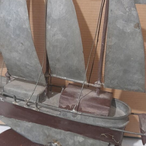 Metal Handmade Ship used, height 20cm length 23cm